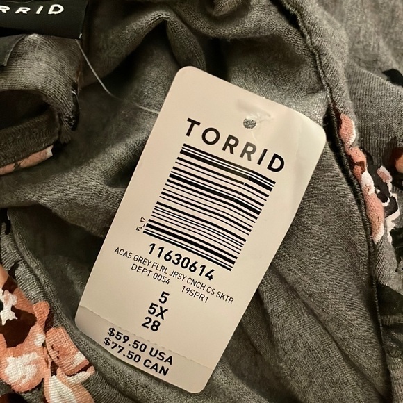 Torrid size 5/ 5X/ 28 GREY FLORAL JERSEY SKATER DRESS - Picture 5 of 12